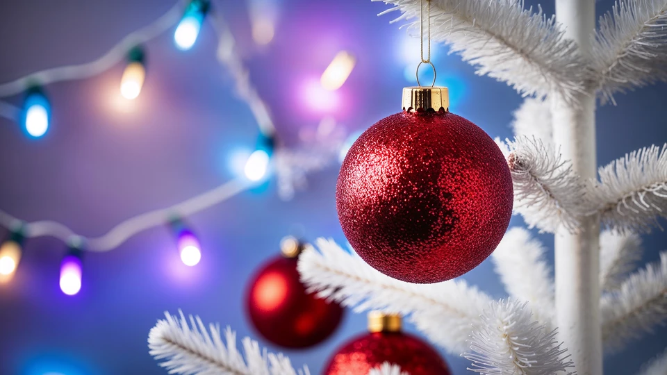 Red Bauble on White Tree Glow Screen