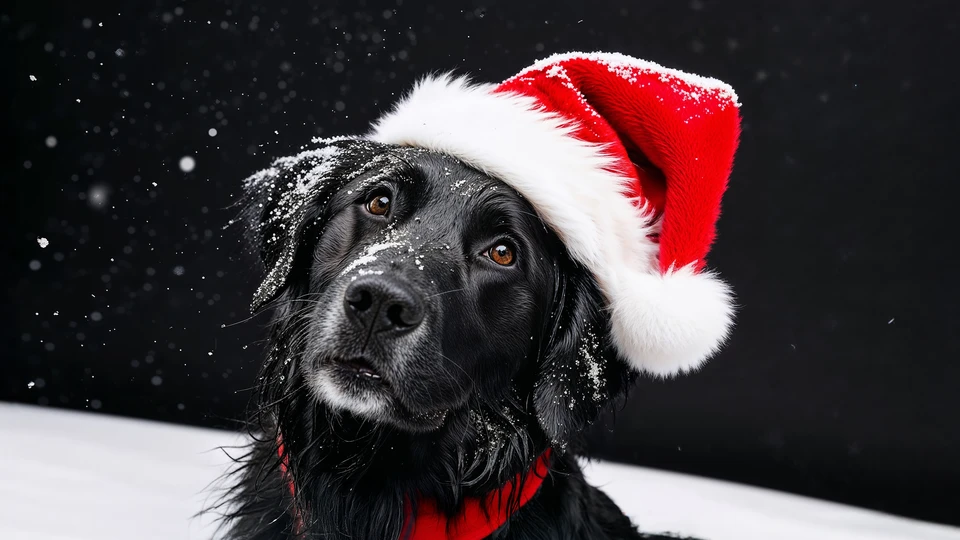 Black Dog in Santa Hat Screen