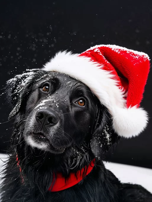 Black Dog in Santa Hat Screen