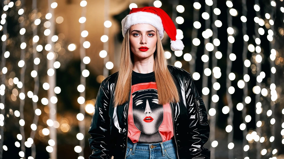 Santa Hat and Holiday Lights Image