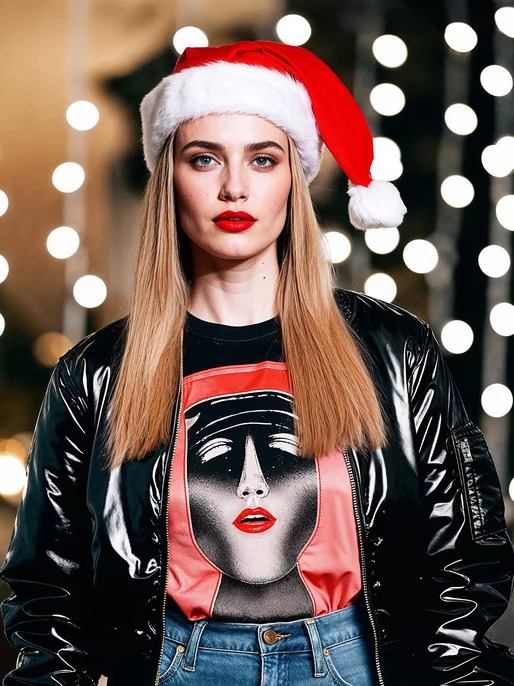 Santa Hat and Holiday Lights Image