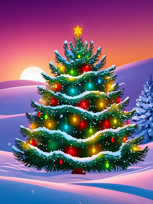 Snowy Christmas Sunset Wallpaper