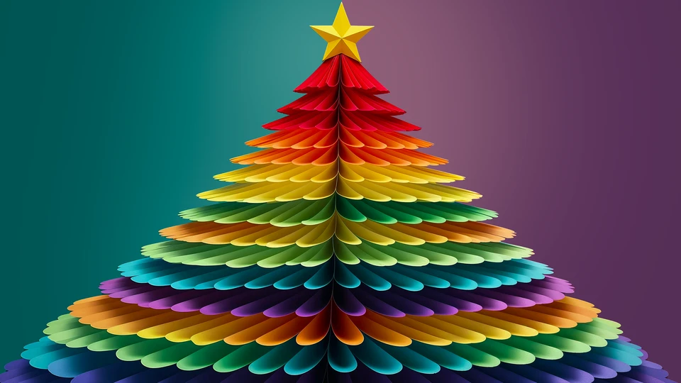 Colorful Paper Tree on Teal Screen