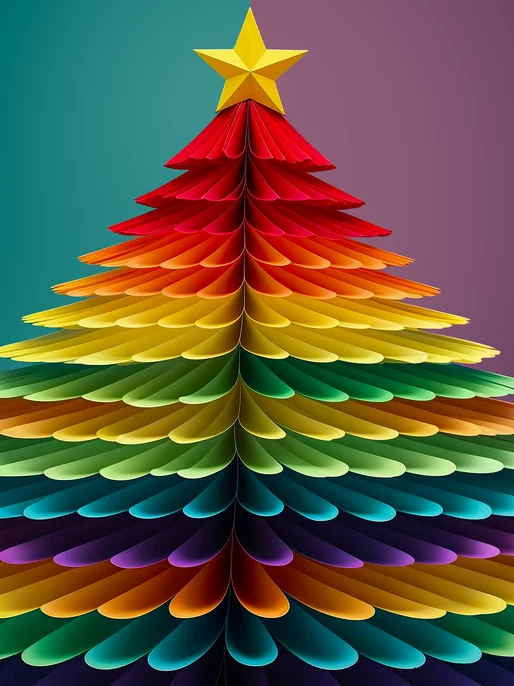 Colorful Paper Tree on Teal Screen