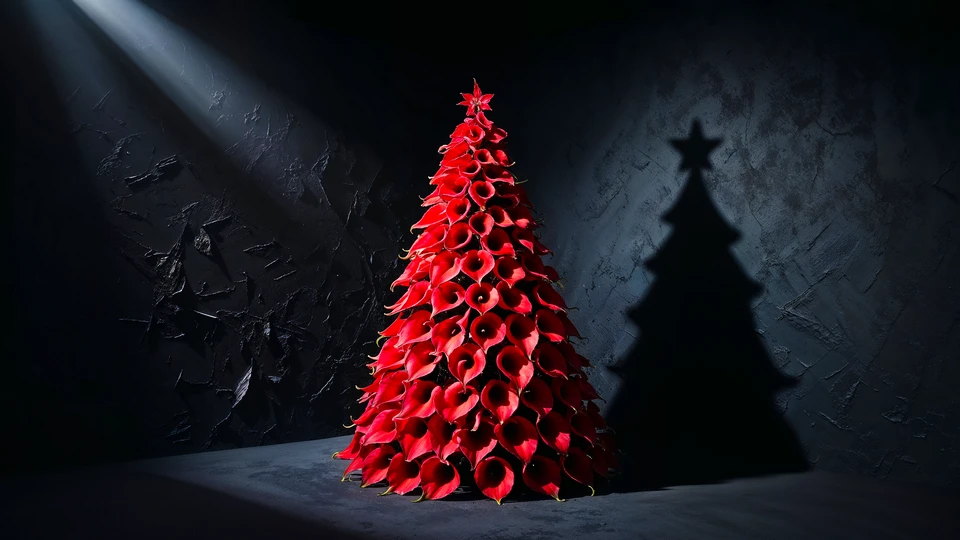 Red Lily Tree on Dark Background