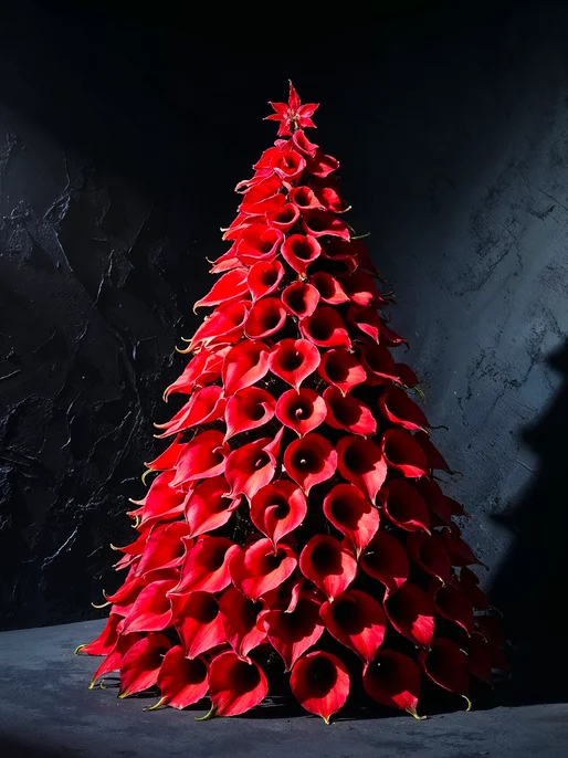 Red Lily Tree on Dark Background