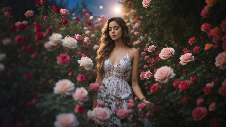 Girl in Garden Blossom Image
