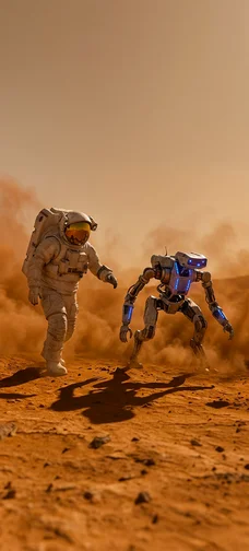 Astronaut and Robot on Mars Image 