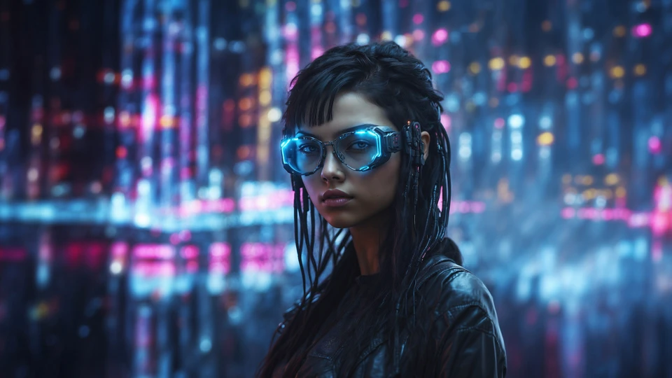 Cyberpunk Hacker Girl in Glasses