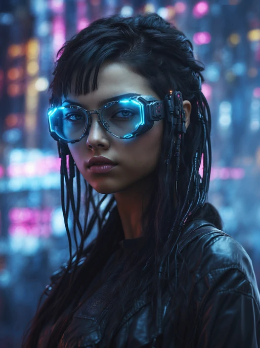 Cyberpunk Hacker Girl in Glasses