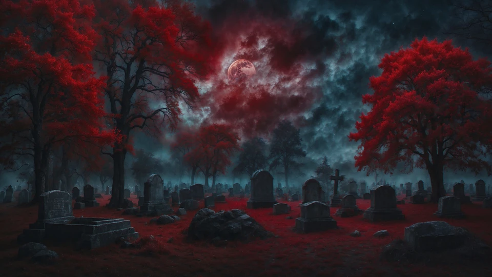 Midnight Red Moon Graveyard