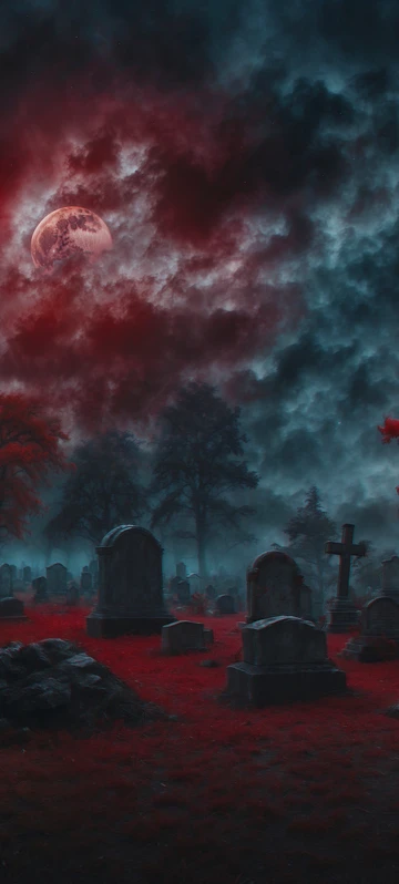 Midnight Red Moon Graveyard