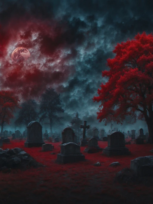 Midnight Red Moon Graveyard